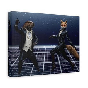 Toile d&#39;oeuvre d&#39;art animal rétro énergique, décoration d&#39;intérieur originale, art mural, cadeau unique pour les amoureux des animaux, art mural de danse amusante, décoration ludique