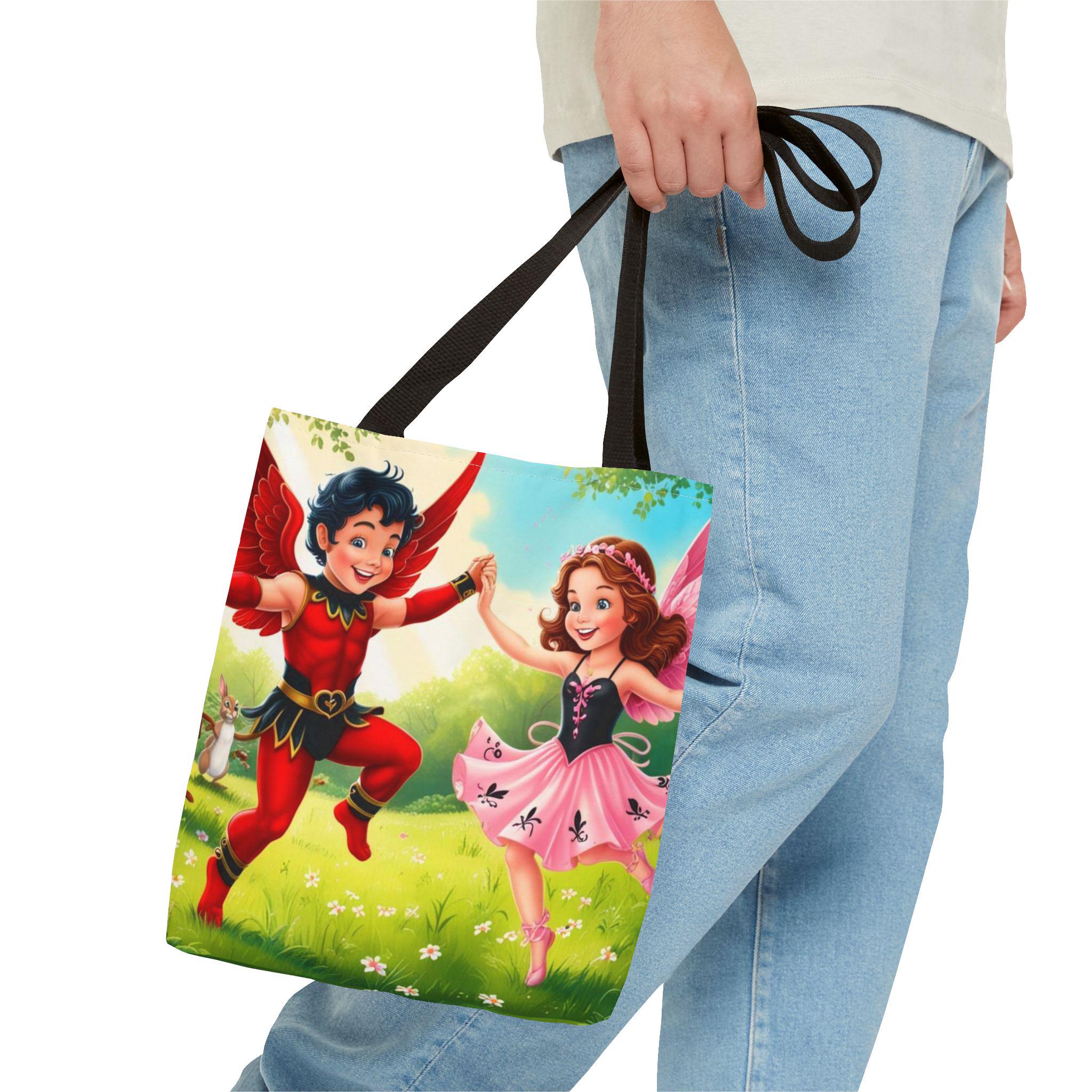Whimsical Fairy Tale Tote Bag, Kids Tote, Fairy Character Bag, Enchanted Forest Bag, Girls Fairy Gift, Magical Adventure Bag