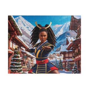 Holiday-Themed Puzzle featuring a Warrior in a Winter Village, Fun Gift for Families, Christmas, Cozy Nights, Unique Home Decor, 110-1014