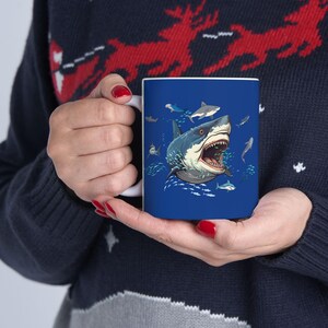 Ocean Adventure Shark Mug, Shark Lover&#39;s Gift, Sea Life Ceramic Cup, Fun Drinking Mug, Birthday Gift for Him/Her