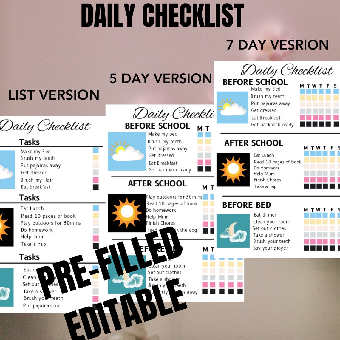 Editable Kids Chore Charts, Reward, Screen Time, School Routine ...