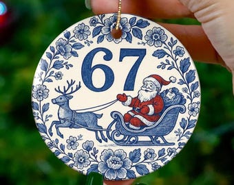 6-7 Christmas Ornament, Santa Sleigh Ceramic Ornament