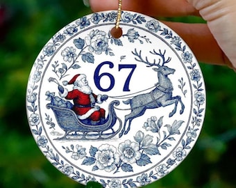 67 Santa Meme Christmas Ornament, Chinoiserie Toile Meme Ornament, Tween Christmas, Teen Gen Alpha Gen Z Gifts, Fun Modern and Vintage