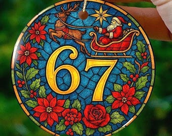 67 Meme Christmas Ornament, Faux Stained Glass Design