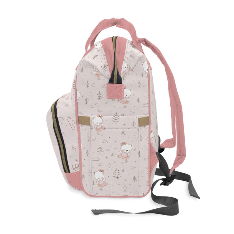 Graceful Cute Ballerina Bear in Pink Multifunctional Diaper Backpack image 4