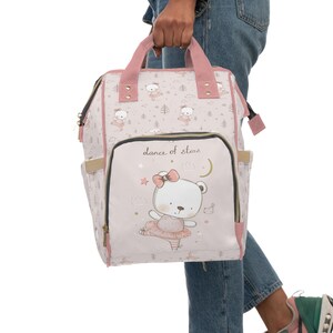 Graceful Cute Ballerina Bear in Pink Multifunctional Diaper Backpack image 7