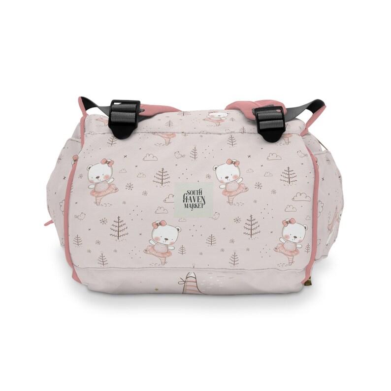 Graceful Cute Ballerina Bear in Pink Multifunctional Diaper Backpack image 6