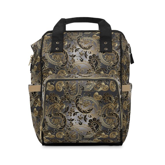 Velvet Inspired Paisley Black Gold Multifunctional Diaper Backpack Multipurpose Travel Luggage Unisex Bag Holiday Vacation Etsy