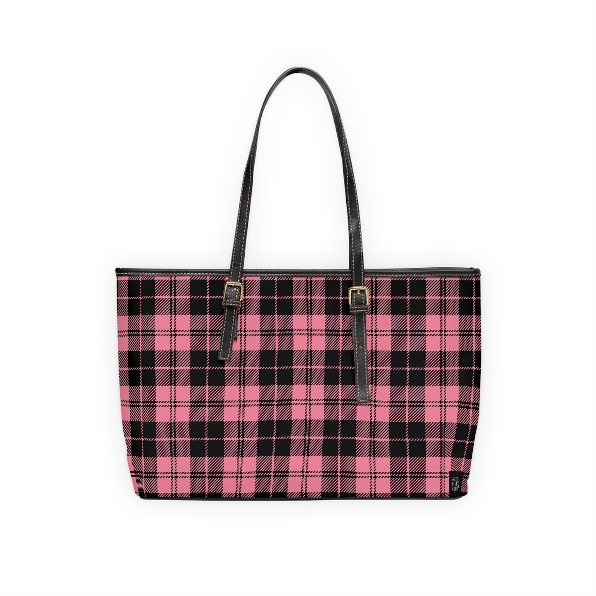 Classic Pink Black Plaid PU Leather Shoulder Bag Heritage Traditional Colors Gifts Tote Bag Holiday Checkered Etsy UK