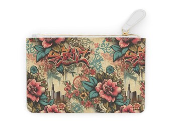 Mini-Clutch mit Urban-Graffiti-Blumenmuster