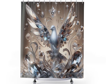 Champagne Crystal Dove Wings Out Shower Curtains