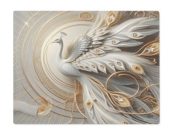 Exquisite White & Gold Peacock Placemat, 1pc