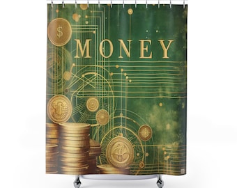 MONEY Grün- und Goldmünzen-Duschvorhänge