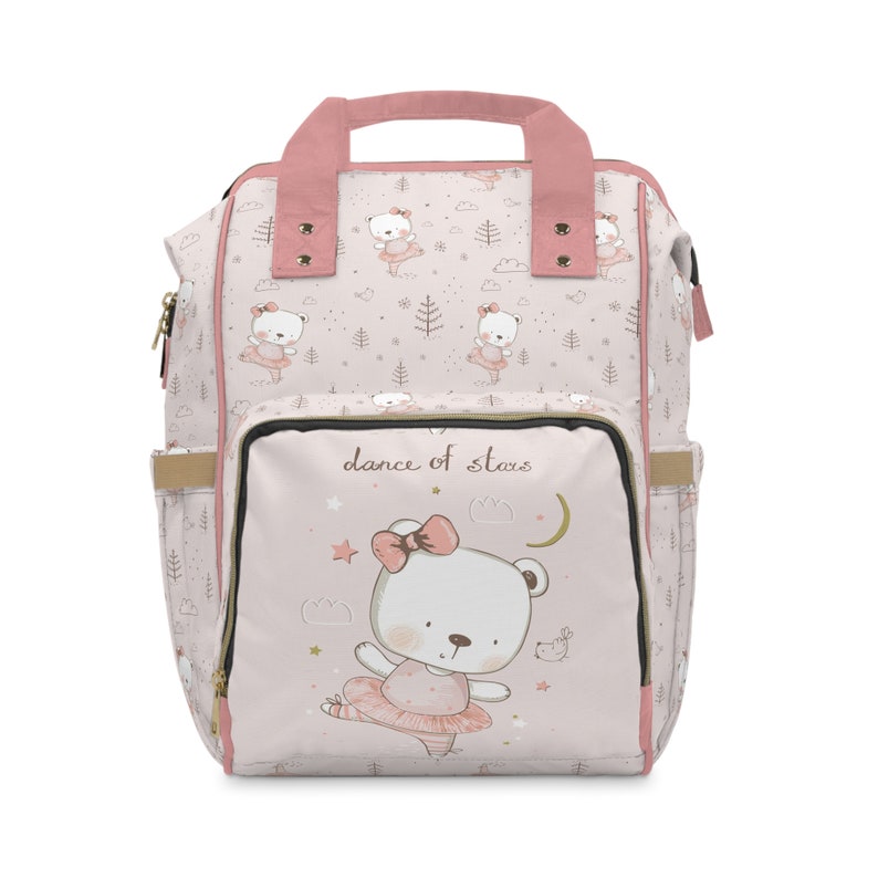 Graceful Cute Ballerina Bear in Pink Multifunctional Diaper Backpack image 2