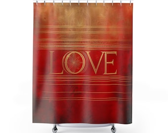 Love In Red & Vintage Gold Duschvorhänge