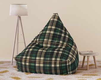 Plaid Traditional Green Glen Check Bean Bag Chair Cover