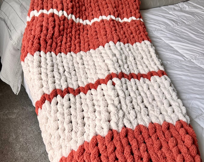 Persimmon Handmade Chunky Knit Blanket