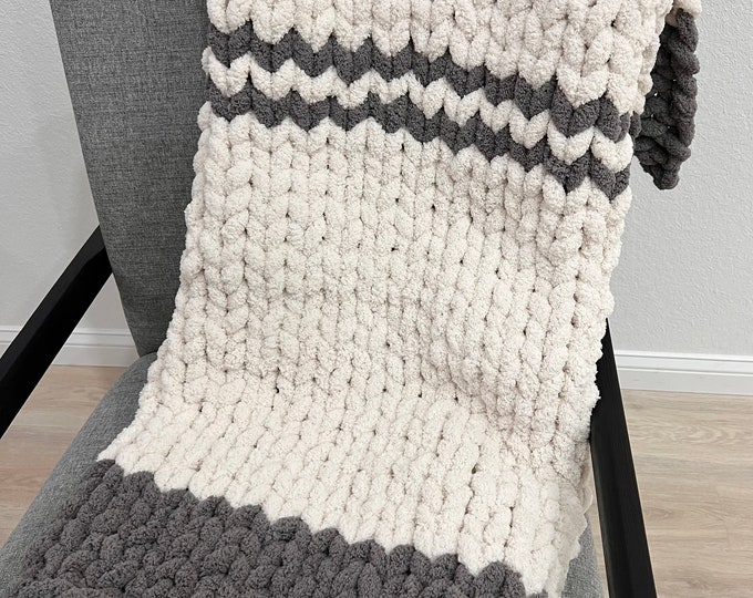 Dark Gray  Handmade Chunky Knit Blanket