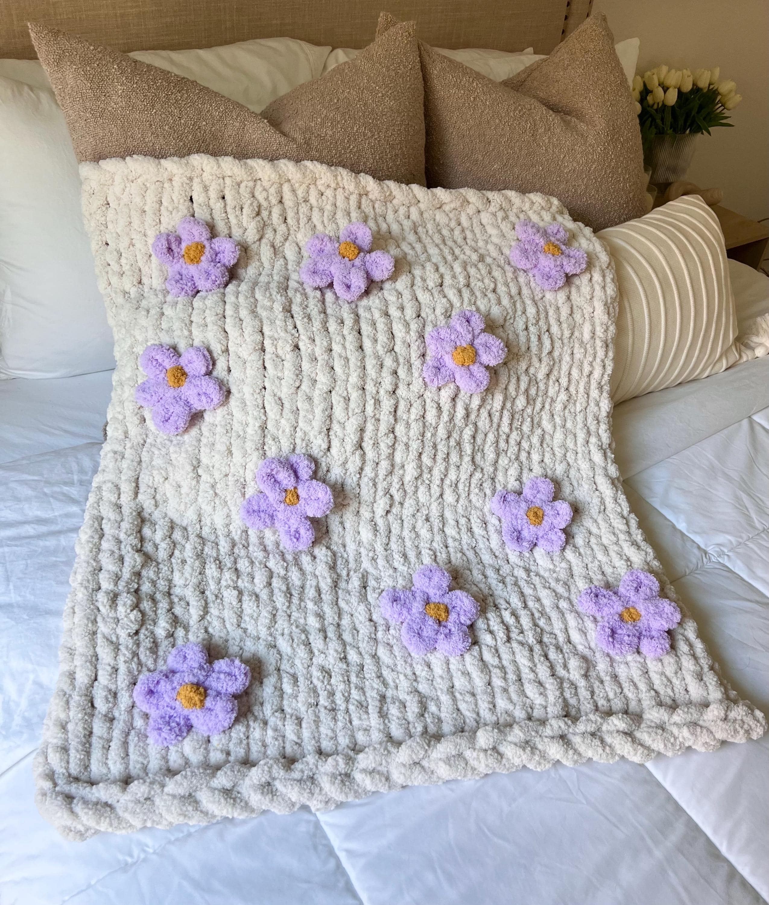 Flower Chunky Knit Blanket - Etsy