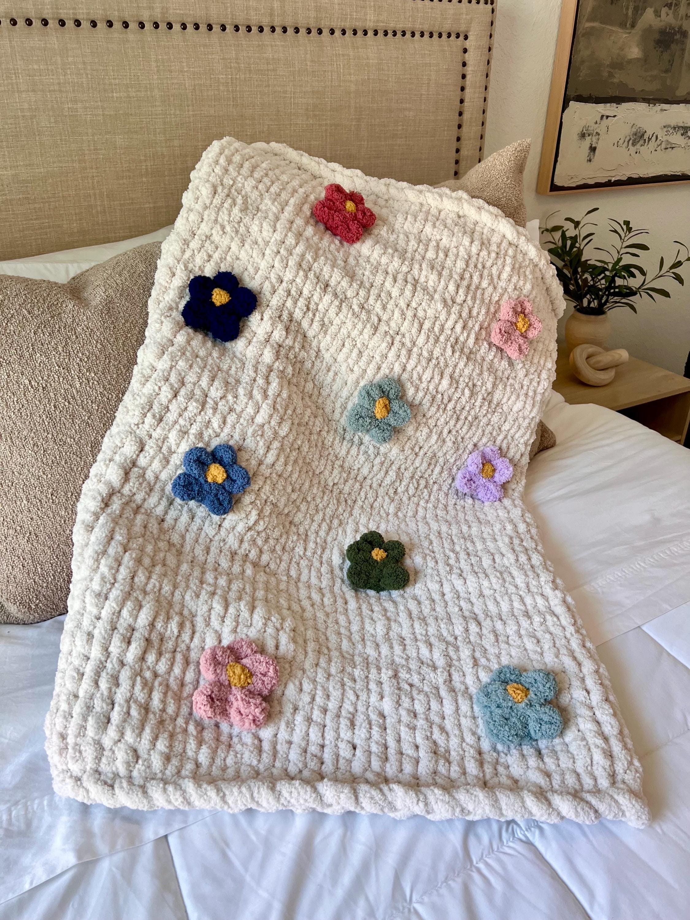 Flower Chunky Knit Blanket - Etsy