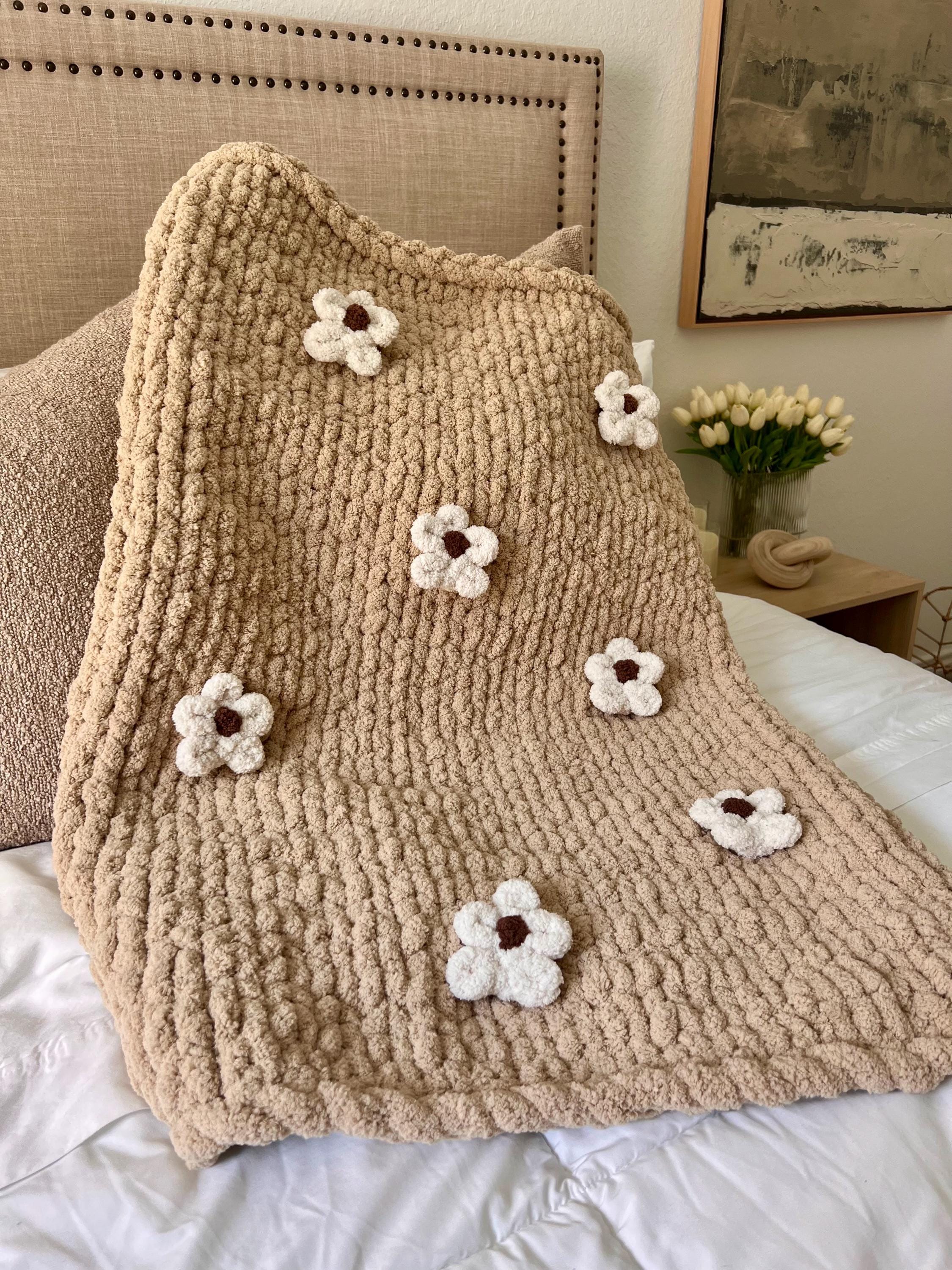Flower Chunky Knit Blanket - Etsy