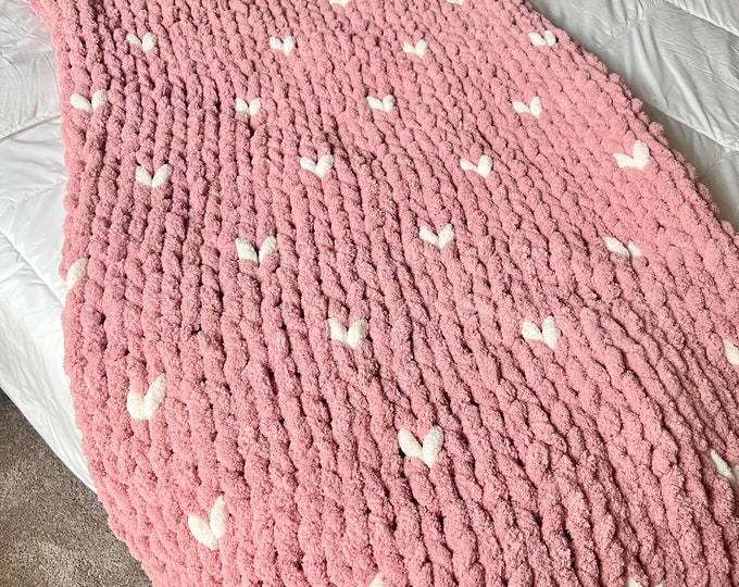 Heart Handmade Chunky Knit Blanket