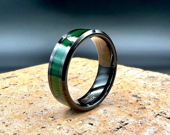 BLACK & GREEN MENS Tungsten Carbide Ring Wedding Band Jewellery Cool