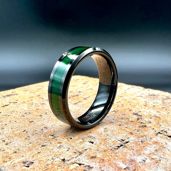 ZWART & GROEN HEREN Tungsten Carbide Ring Trouwring Sieraden Cool