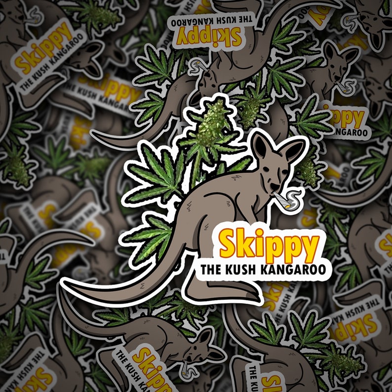 Skippy The Bush Kangaroo Vinyl Sticker Aussie Funny Meme Bogan Australia 4x4 4WD Sesh Party Stoner Adult Humour image 1