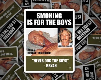 Bryan Never Dogs The Boys Vinyl Sticker - Car Truck Decal Cool Aussie Yeah The Girls 4x4 4WD Bumper Sticker Iconic Funny Smoko