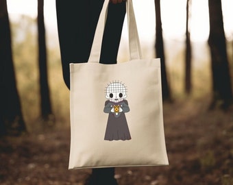 Hellraiser Canvas Tote Bag, Pinhead Tote, Cenobites Tote, Horror Tote Bag, Halloween Tote, Candy Bag, Scary Movie Tote