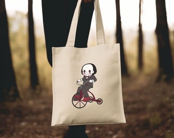 Saw Canvas Tote Bag, Billy the Puppet Tote, Jigsaw Tote, Horror Tote Bag, Scary Ventriloquist Puppet Tote, Halloween Tote, Candy Bag