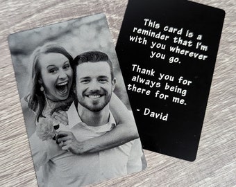 Carte photo personnalisée en métal avec portefeuille + message personnel - Cadeau pour petite amie, petit ami, femme ou mari | Cadeau d'anniversaire ou de Saint-Valentin