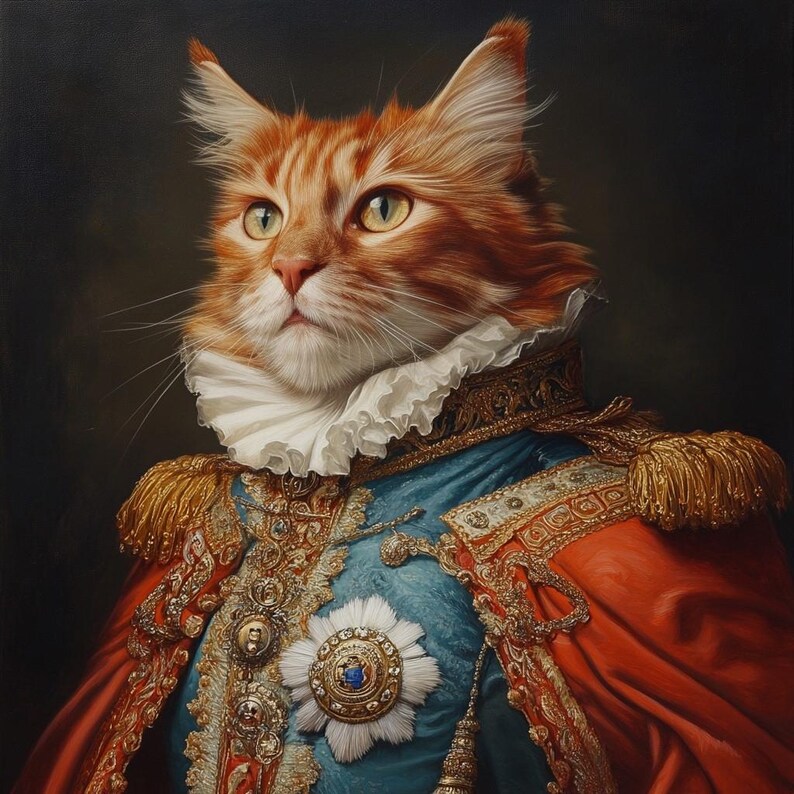 Custom Renaissance Royal Cat Portrait, Pet Canvas Painting (digital or ...