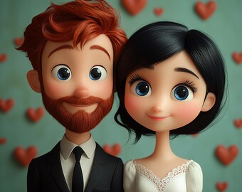 Love Cartoon Commission Art, Couple Portrait from Photo, Custom Cartoon Portrait, Cartoon Style Couple Drawing, Gift for Wife Girlfriend