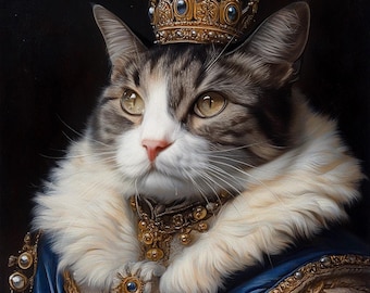Custom Royal Cat Portrait, Renaissance Cat Painting, Queen Cat Drawing, Pet Lovers Gift, Royal Pet Portrait, Cat Illustration from Photo