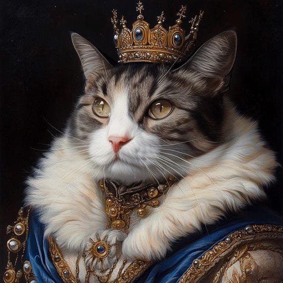 Custom Royal Cat Portrait, Renaissance Cat Painting, Queen Cat Drawing, Pet Lovers Gift, Royal Pet Portrait, Cat Illustration from Photo