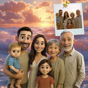 Cartoon Familienporträt, Animierter Stil Porträt vom Foto, Paar Porträt, Geburtstag, Jubiläum Geschenke, Benutzerdefinierte 3D Cartoon, Digitale Datei