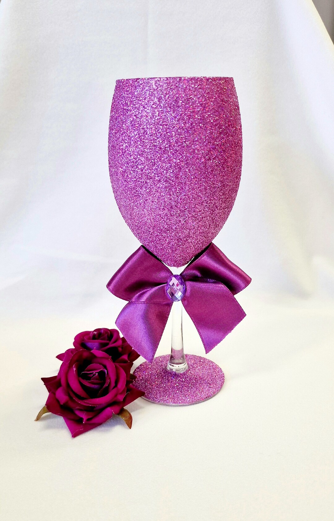 Lilac Wine Glass Purple Glass Cup Glitter Decorated Etsy