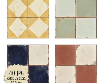 Vintage Tiles, Images of Worn and Broken Mosaics for Rustic Kitchen Walls, Country Spaces, Crafts, Dollhouse, DIY, Instant Download Files