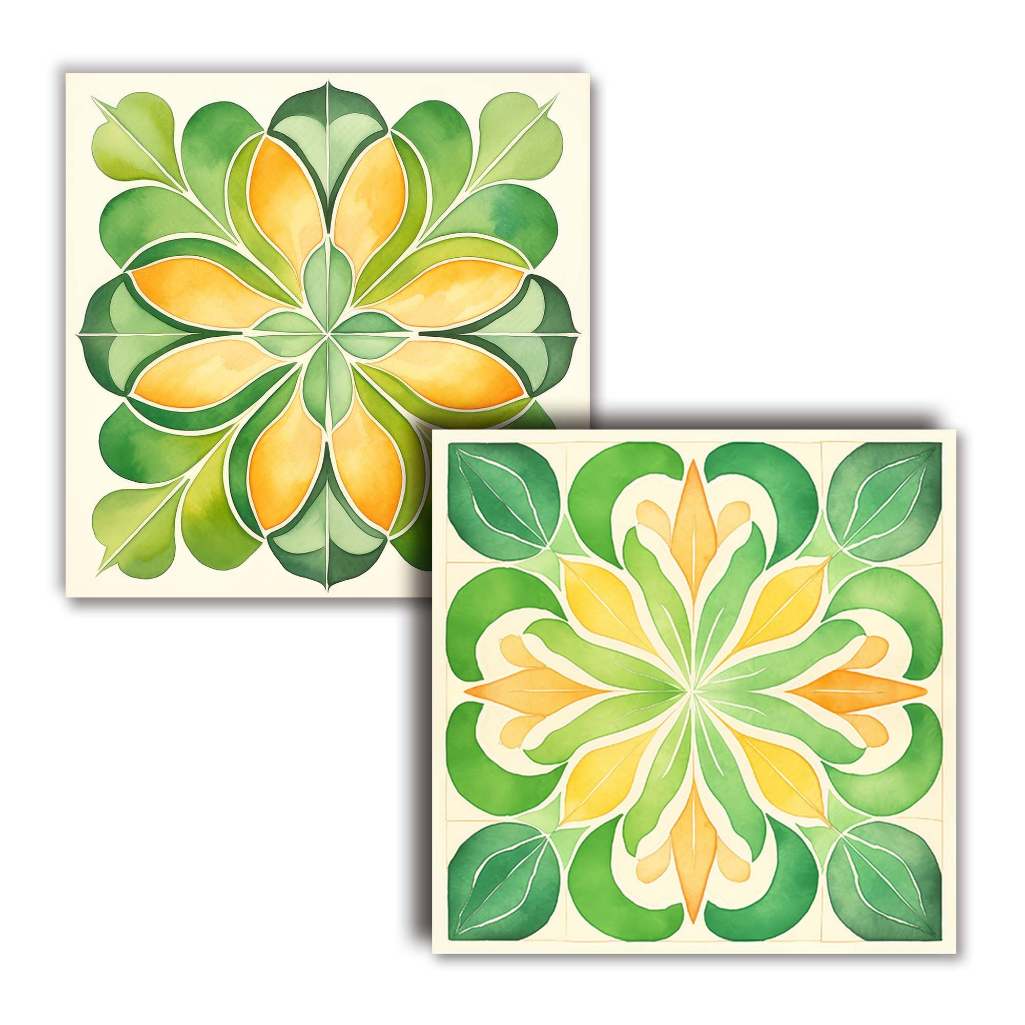 Green and Orange Watercolor Tiles. Artistic Mosaic. Decor Walls ...
