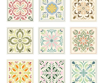 Pastel Colors Geometric Tile Drawing Vector Pattern Mosaic Spanish Style Floral Decorative Ceramic 12x12 Digital Design Download Printable