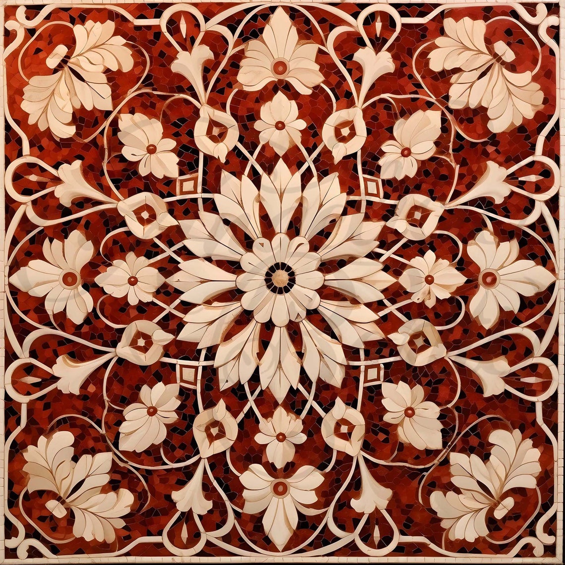 Vintage Red Tile Clipart: Set of 9 Spanish-style Tiles, Decoration, and