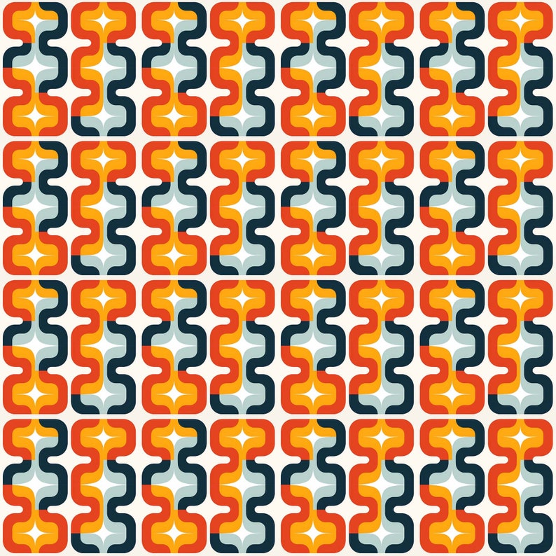 Tiles 70s Aesthetic, Geometric Pattern, Red Orange Blue Brown Mosaic ...