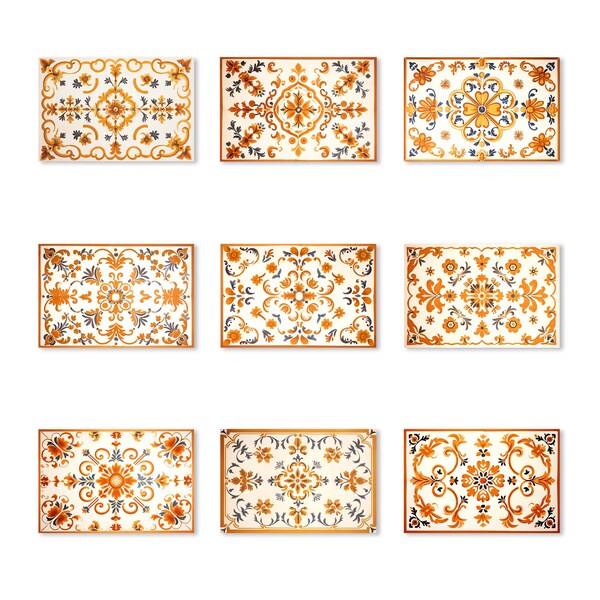 Vintage Old Antique Tile Brown Image Hand-Painted Pattern Mosaic Italian Style Floral Decorative Ceramic Digital Design Download Printable