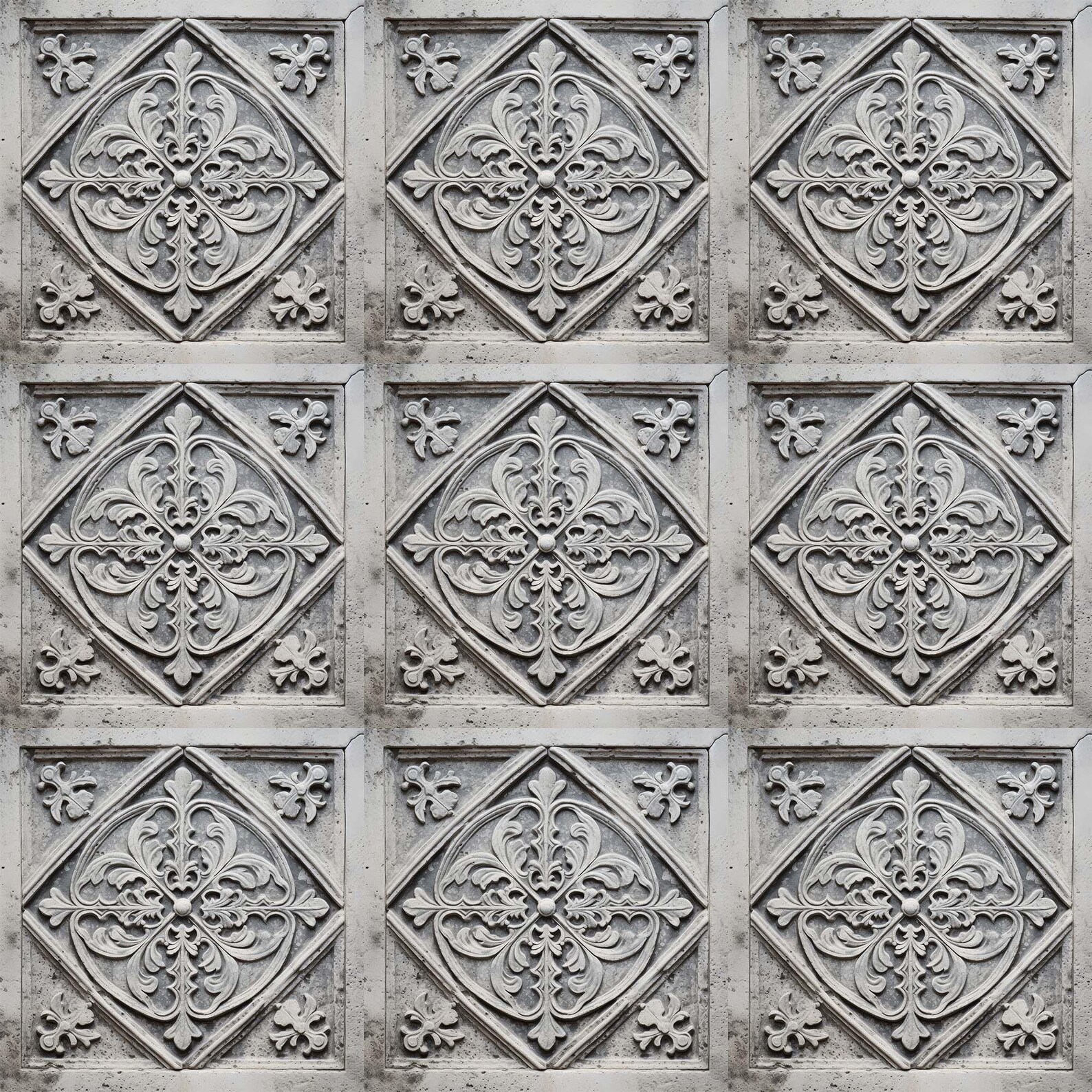 Ancient Medieval Gothic-style Carved Stone Tile With Symmetrical Floral ...