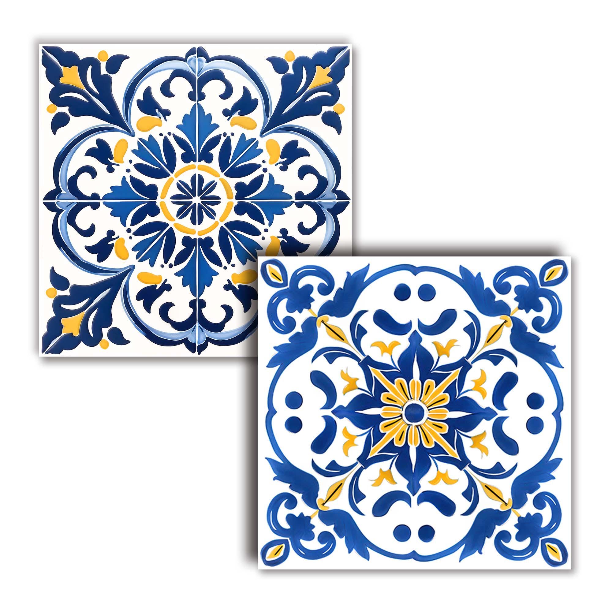 Blue, Yellow and White Ceramic Tiles for Kitchens, Patios, Fireplaces ...