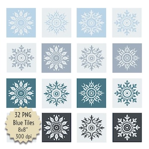 Conjunto de azulejos azules y paleta análoga, mosaico cuadrado, patrones a juego para cocina, decoración, archivos imprimibles, imágenes PNG, descarga digital