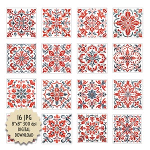 Rosso Blu Acquerello Bianco Sfondo Piastrelle Decorazione Parete Cucina Porcellana Bagno Camino Mosaico Design Digitale Download Istantaneo Ceramica