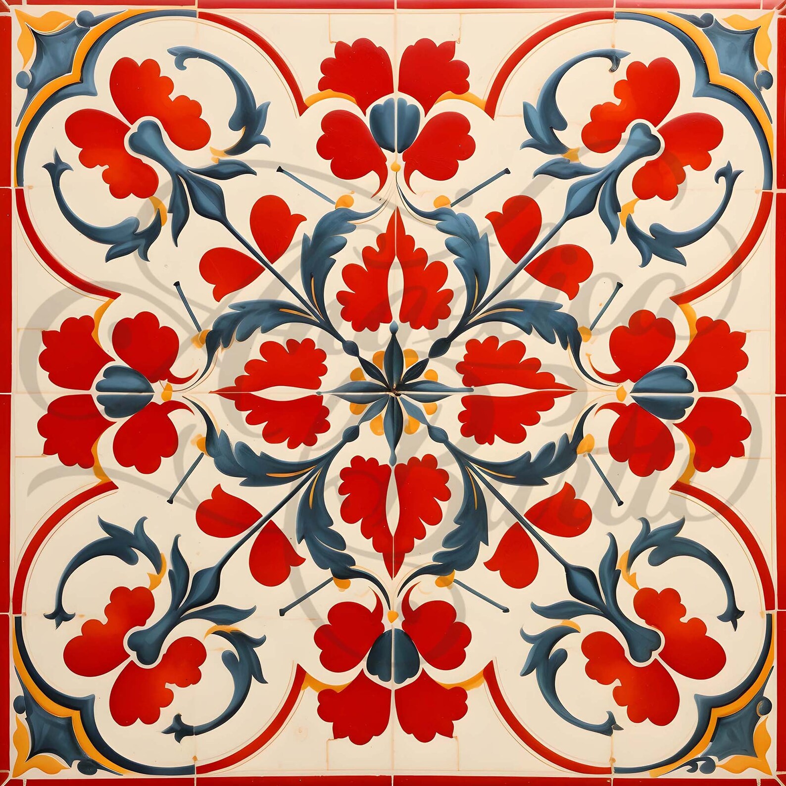 Vintage Red Tile Clipart: Set of 9 Spanish-style Tiles, Decoration, and